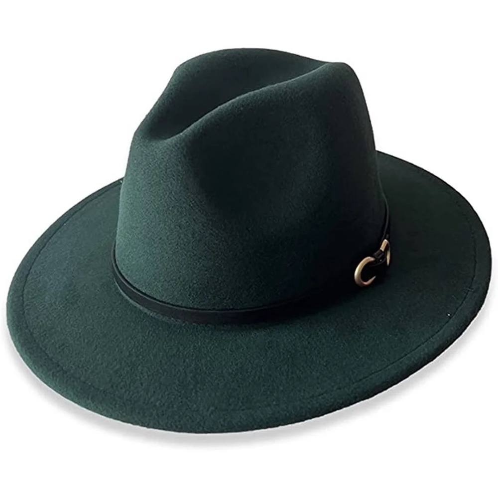Wide Brim Fedora Hat - Dark Green
